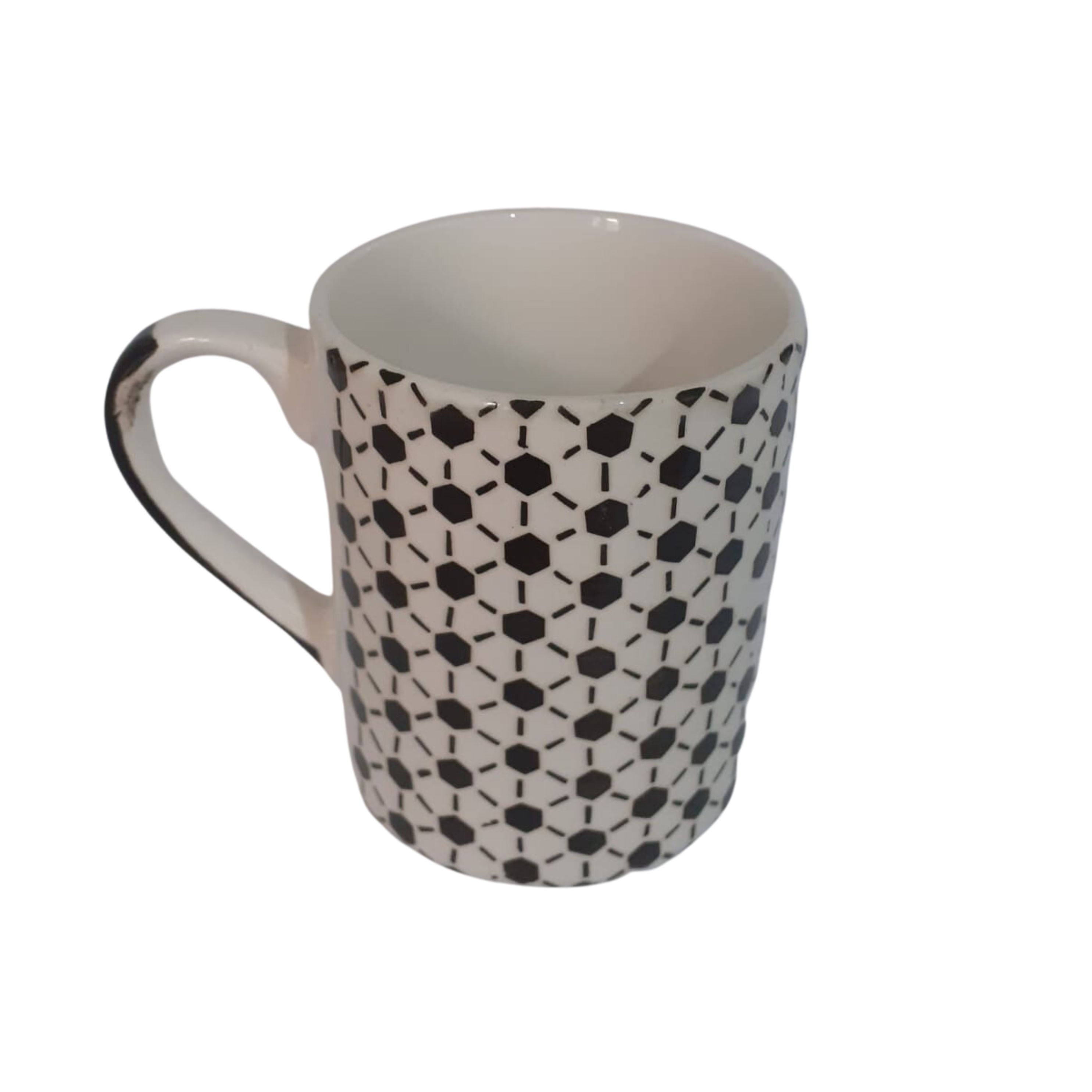 TAZA MUG BLANCO CON PUNTOS Y LINEAS NEGRAS