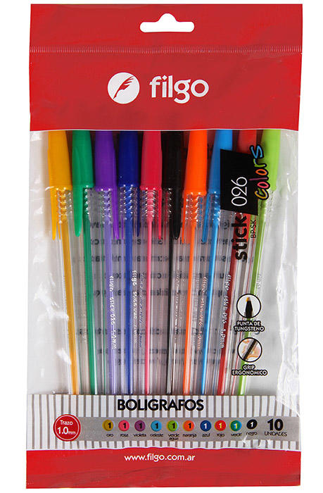 BOLIGRAFO FILGO STICK 026 COLORS X 10 SURTIDO