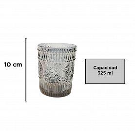 VASO VIDRIO C/ LINEAS Y CÍRCULOS GRIS 325ML