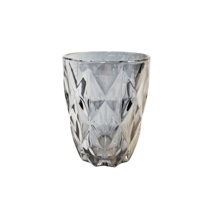 VASO VIDRIO C/ ROMBOS 280ML GRIS