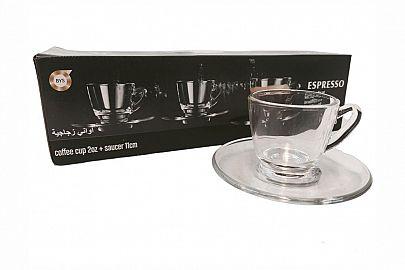 TAZA CAFE 2OZ+PLATO SETX6 VIDRIO EN CAJA REGA