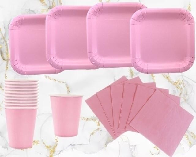 SET PLATO, VASO, SERVILLETA ROSA PASTEL