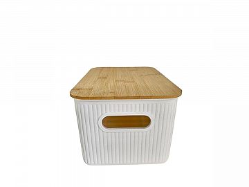CANASTO PLAST.C/TAPA BAMBU 26.5X18.5X12.5